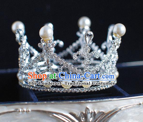 Handmade Classical Hair Accessories Bride Baroque Crystal Round Royal Crown Coronet for Women