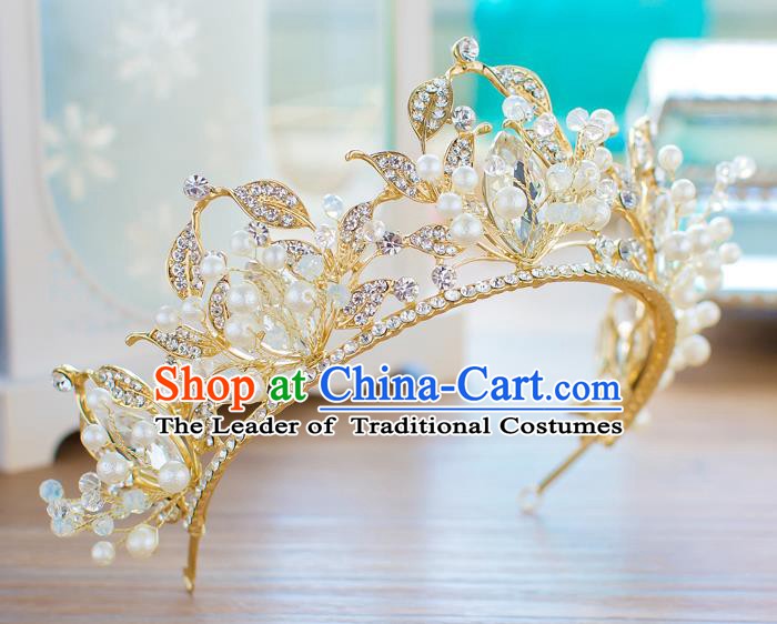 Handmade Classical Hair Accessories Baroque Crystal Golden Royal Crown Princess Coronet for Women