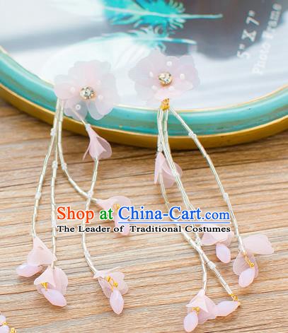 Handmade Classical Wedding Accessories Bride Pink Flowers Tassel Earrings for Women