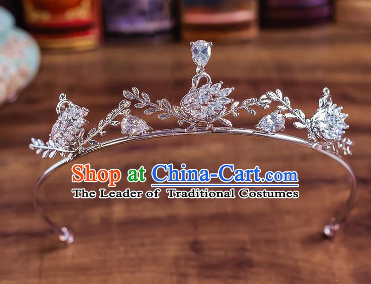 Handmade Classical Hair Accessories Bride Baroque Crystal Swan Royal Crown Headwear for Women