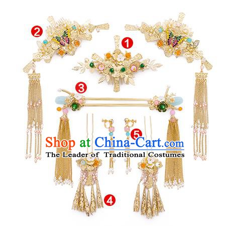 Chinese Handmade Classical Hair Accessories Ancient Bride Hair Combs Tassel Hairpins for Women