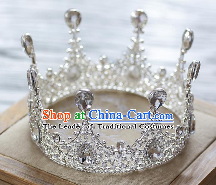 Handmade Classical Hair Accessories Baroque Luxury Crystal Hair Clasp Round Royal Crown Headwear for Women