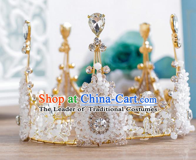 Handmade Classical Hair Accessories Baroque Queen Crystal Round Royal Crown Headwear for Women