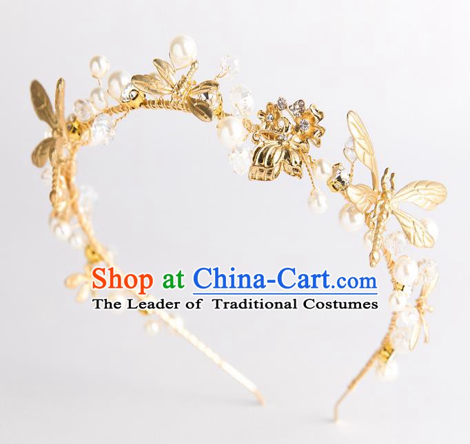 Handmade Classical Wedding Hair Accessories Bride Golden Dragonfly Hair Clasp Headwear for Women