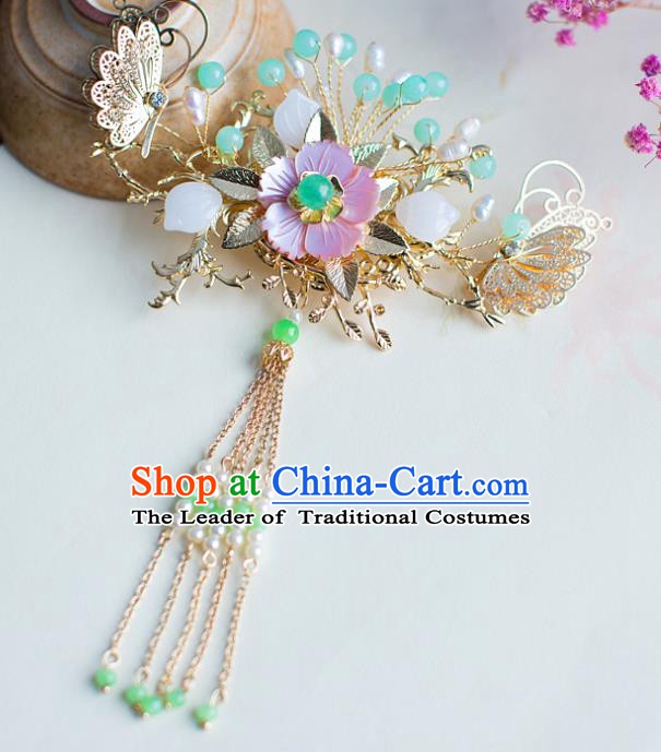 Chinese Handmade Classical Hair Accessories Wedding Butterfly Hairpins Tassel Step Shake Headwear