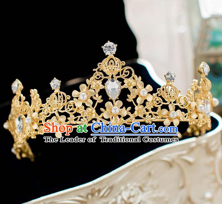 Handmade Classical Hair Accessories Baroque Bride Golden Crystal Royal Crown Headwear for Women