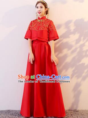 Traditional Chinese Wedding Costume Xiuhe Suit Ancient Bride Embroidered Red Dress for Women