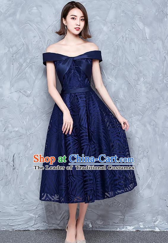 Top Grade Modern Dance Chorus Costume Compere Royalblue Bubble Dress for Women