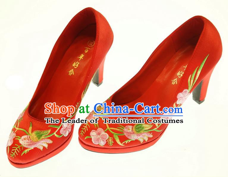 Asian Chinese Wedding Shoes Embroidered High Heels Shoes Hanfu Shoes for Women