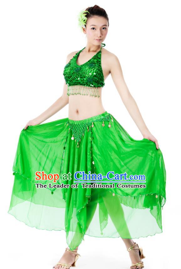 Indian Bollywood Belly Dance Green Tassel Dress Clothing Asian India Oriental Dance Costume for Women