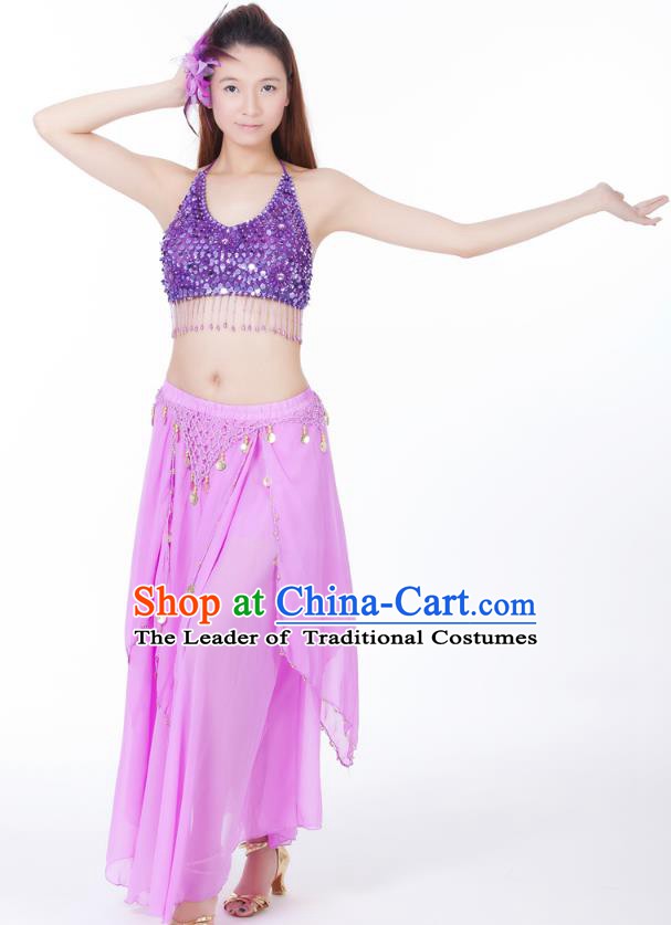 Indian Bollywood Belly Dance Lilac Tassel Dress Clothing Asian India Oriental Dance Costume for Women