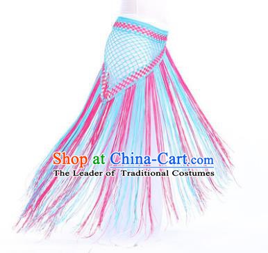 Indian Belly Dance Blue and Rosy Tassel Waist Scarf Waistband India Raks Sharki Belts for Women