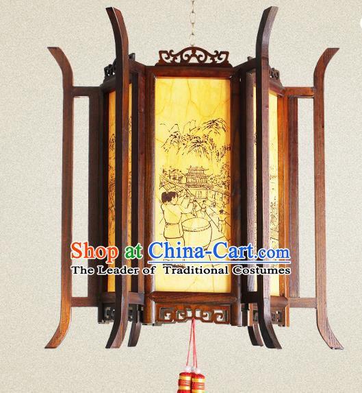 Traditional Chinese Painted Wood Palace Lanterns Handmade Hanging Lantern Ancient Ceiling Lamp