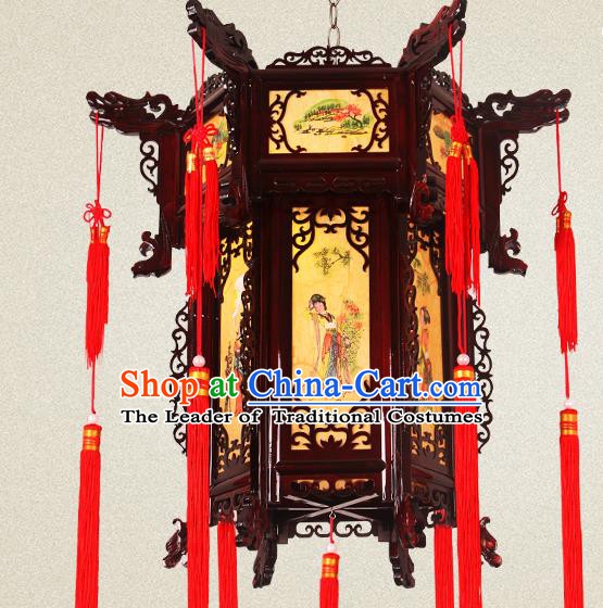 Traditional Chinese Painted Palace Lanterns Wood Hanging Lantern Ancient Ceiling Lamp