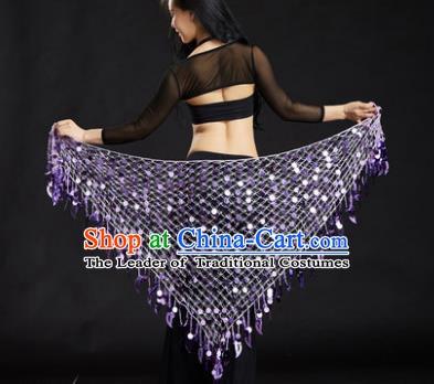 Indian Belly Dance Purple Sequin Waist Scarf Waistband India Raks Sharki Belts for Women