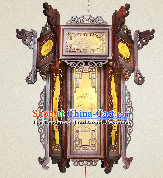 Traditional Chinese Dragon Head Palace Lanterns Handmade Wood Hanging Lantern Ancient Ceiling Lamp