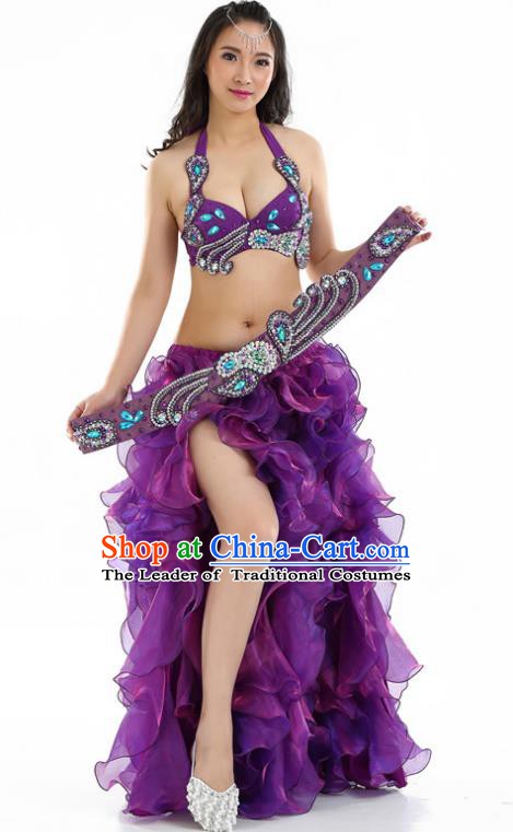 Indian National Belly Dance Purple Sequenced Dress India Bollywood Oriental Dance Costume for Women