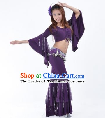 Indian National Belly Dance Mandarin Sleeve Clothing India Oriental Dance Purple Costume for Women