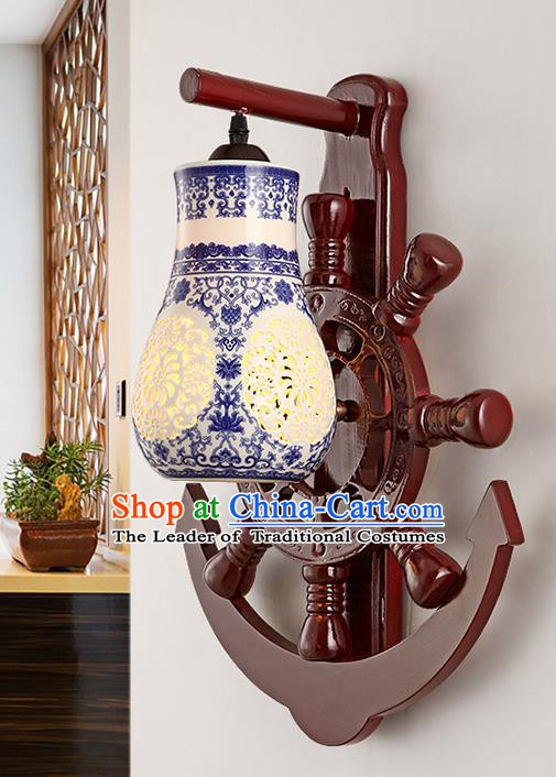 Traditional Chinese Palace Lanterns Handmade Blue Porcelain Wall Lantern Ancient Lamp