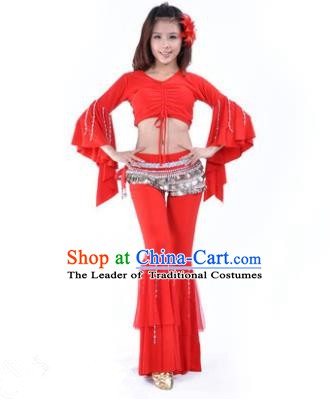 Indian National Belly Dance Mandarin Sleeve Clothing India Oriental Dance Red Costume for Women