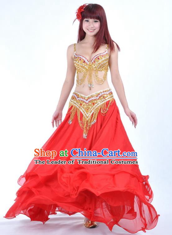 Indian National Belly Dance Costume Bollywood Oriental Dance Red Dress for Women