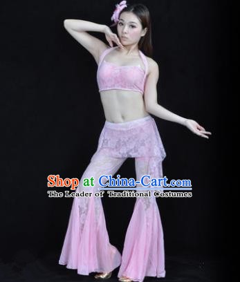 Indian National Belly Dance Pink Lace Suits Bollywood Oriental Dance Costume for Women