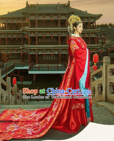 Chinese Han Dynasty Bride Embroidered Wedding Costume Ancient Palace Princess Dress for Women