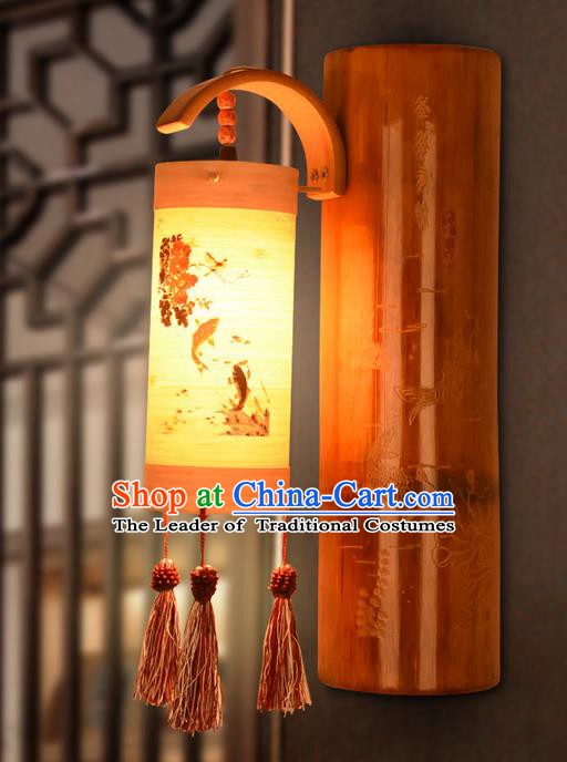 Traditional China Lanterns Handmade Carving Fishes Bamboo Lantern Ancient Wall Lamp