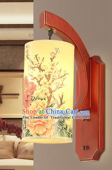 Traditional China Ancient Painting Peony Lanterns Handmade Wood Lantern Ancient Wall Lamp