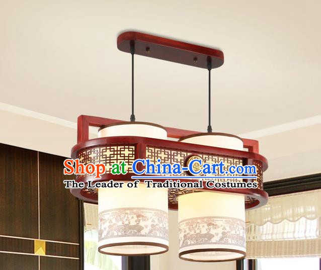 Traditional Chinese Wood Palace Ceiling Lanterns Handmade Two-Lights Painting Hanging Lantern Ancient Lamp