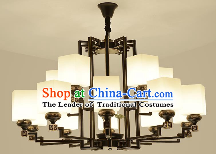 Traditional Handmade Chinese Iron Palace Lanterns Ancient Fifteen-Lights Porcelain Ceiling Lantern Ancient Lamp