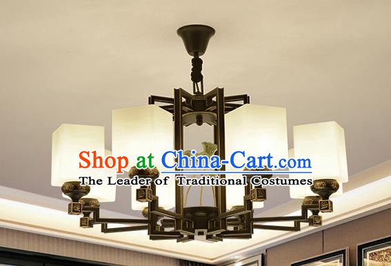 Traditional Handmade Chinese Iron Palace Lanterns Ancient Eight-Lights Porcelain Ceiling Lantern Ancient Lamp