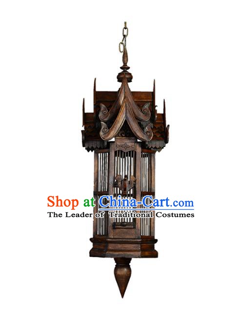 Handmade Traditional Thailand Birdcage Hanging Lantern Asian Wood Ceiling Lanterns Religion Lantern