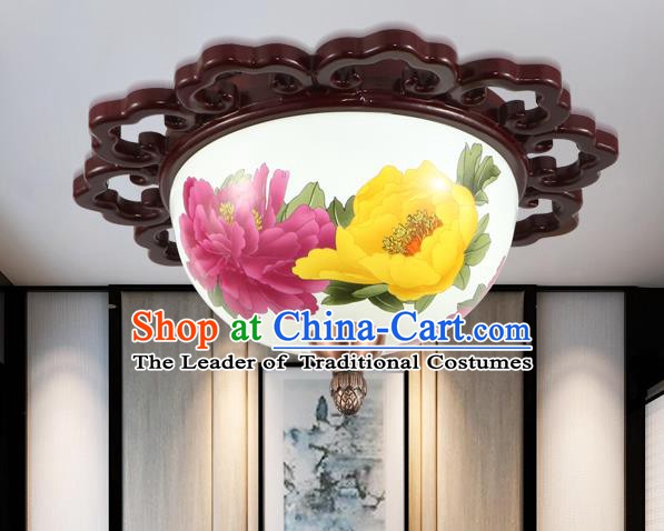 Traditional Chinese Handmade Ceramics Lantern Asian Wood Painting Peony Ceiling Lanterns Ancient Lantern