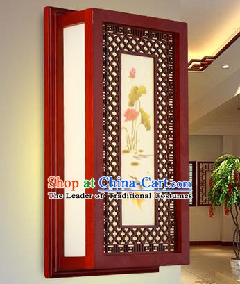 China Handmade Painting Lotus Wall Lantern Ancient Classical Wood Lanterns Traditional Lamp