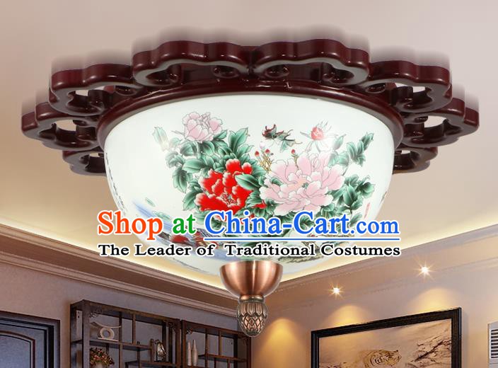 Traditional Chinese Handmade Ceramics Lantern Asian Painting Peony Ceiling Lanterns Ancient Lantern