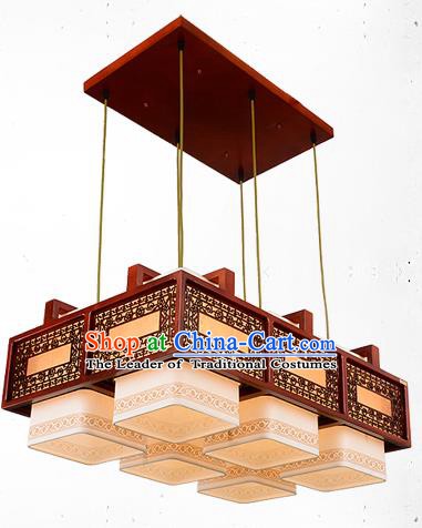 Traditional Chinese Handmade Six-Lights Lantern Wood Carving Hanging Lantern Ancient Palace Ceiling Lanterns