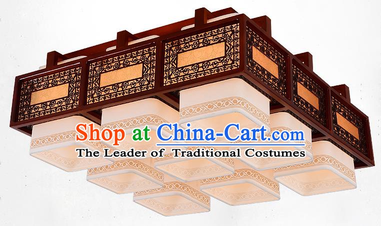 Traditional Chinese Handmade Nine-Lights Lantern Wood Carving Hanging Lantern Ancient Palace Ceiling Lanterns