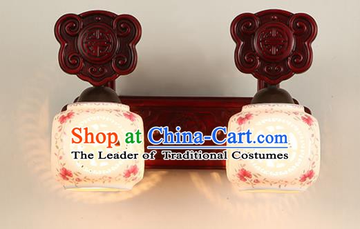 China Handmade Palace Lanterns Two-Lights Ceramics Wall Lantern Ancient Wood Lanterns Traditional Lamp