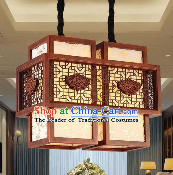 Traditional Chinese Handmade Sheepskin Lantern Two-Lights Wood Palace Lantern Ancient Ceiling Lanterns