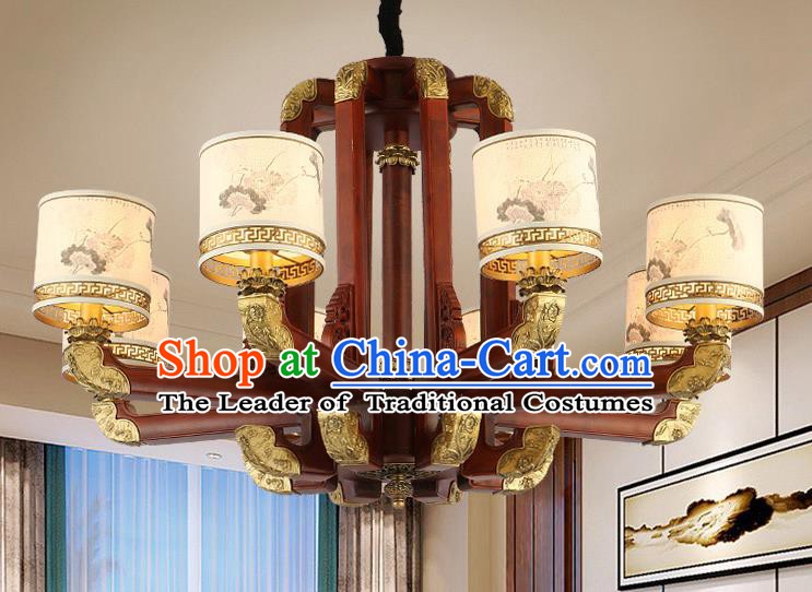 Traditional Chinese Handmade Painted Lantern Eight-Lights Wood Palace Lantern Ancient Ceiling Lanterns