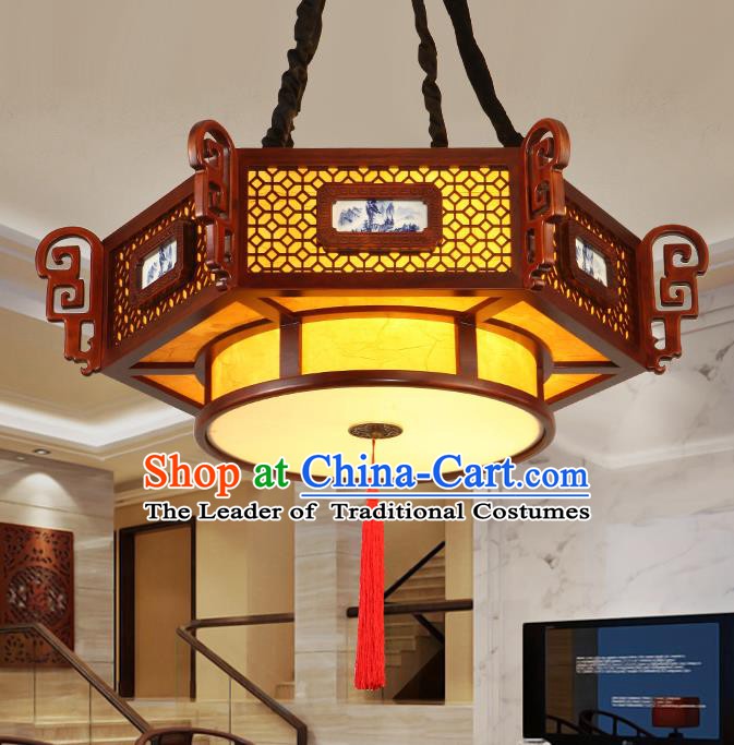 Traditional Chinese Handmade Painted Ceiling Lantern Carving Hanging Palace Lanterns Ancient Lamp