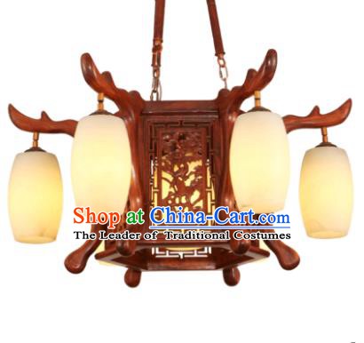 Traditional Chinese Handmade Six-Lights Ceiling Lantern Rosewood Palace Lanterns Ancient Lamp