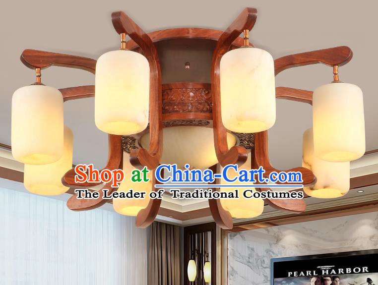 Traditional Chinese Handmade Marble Ceiling Lantern Wood Carving Nine-Pieces Palace Lanterns Ancient Lamp