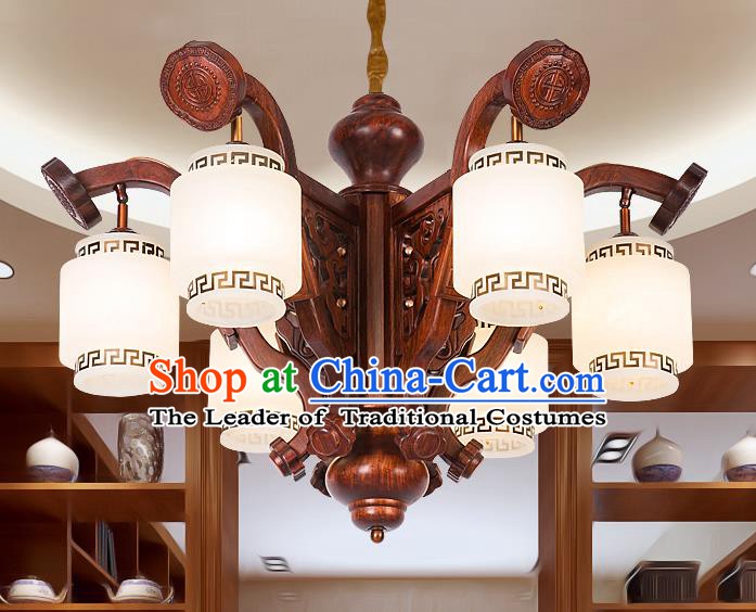 Traditional Chinese Handmade Palace Marble Ceiling Lantern Wood Six-Pieces Lanterns Ancient Lamp