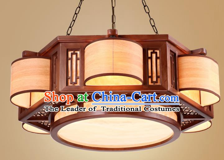 Traditional Chinese Handmade Palace Lantern Wood Six-Lights Ceiling Lanterns Ancient Lamp