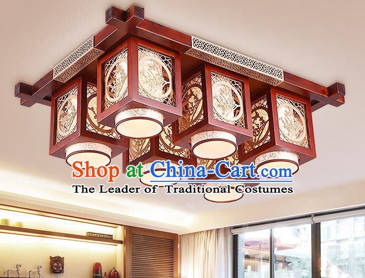 Traditional Chinese Handmade Palace Lantern Wood Carving Plum Blossom Six-Lights Ceiling Lanterns Ancient Lamp