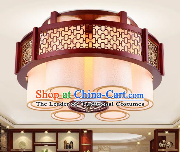 Traditional Chinese Handmade Palace Lantern Six-Lights Ceiling Lanterns Ancient Wood Lamp