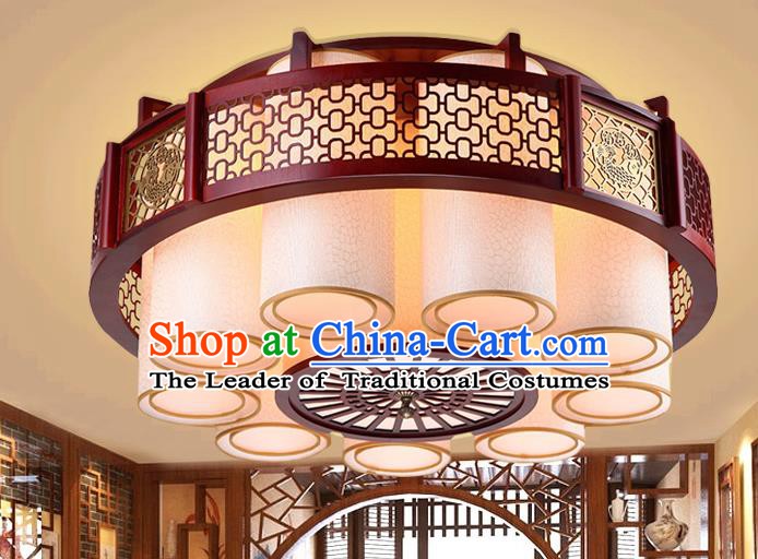 Traditional Chinese Handmade Palace Lantern Nine-Lights Ceiling Lanterns Ancient Wood Lamp