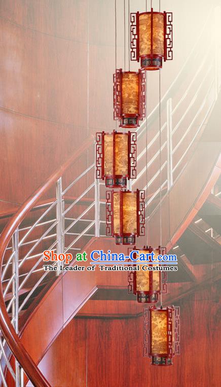 Traditional Chinese Handmade Palace Lantern Six-Lights Hanging Lanterns Ancient Wood Lamp